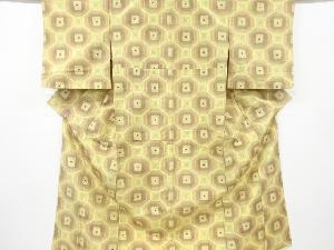 アンティーク　幾何学模様織り出し十日町紬着物